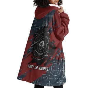 Katherine Johnson Wearable Blanket Hoodie with Chalkboard Math Scene, Verify the Numbers Quote and Space Orbit - African Pride
