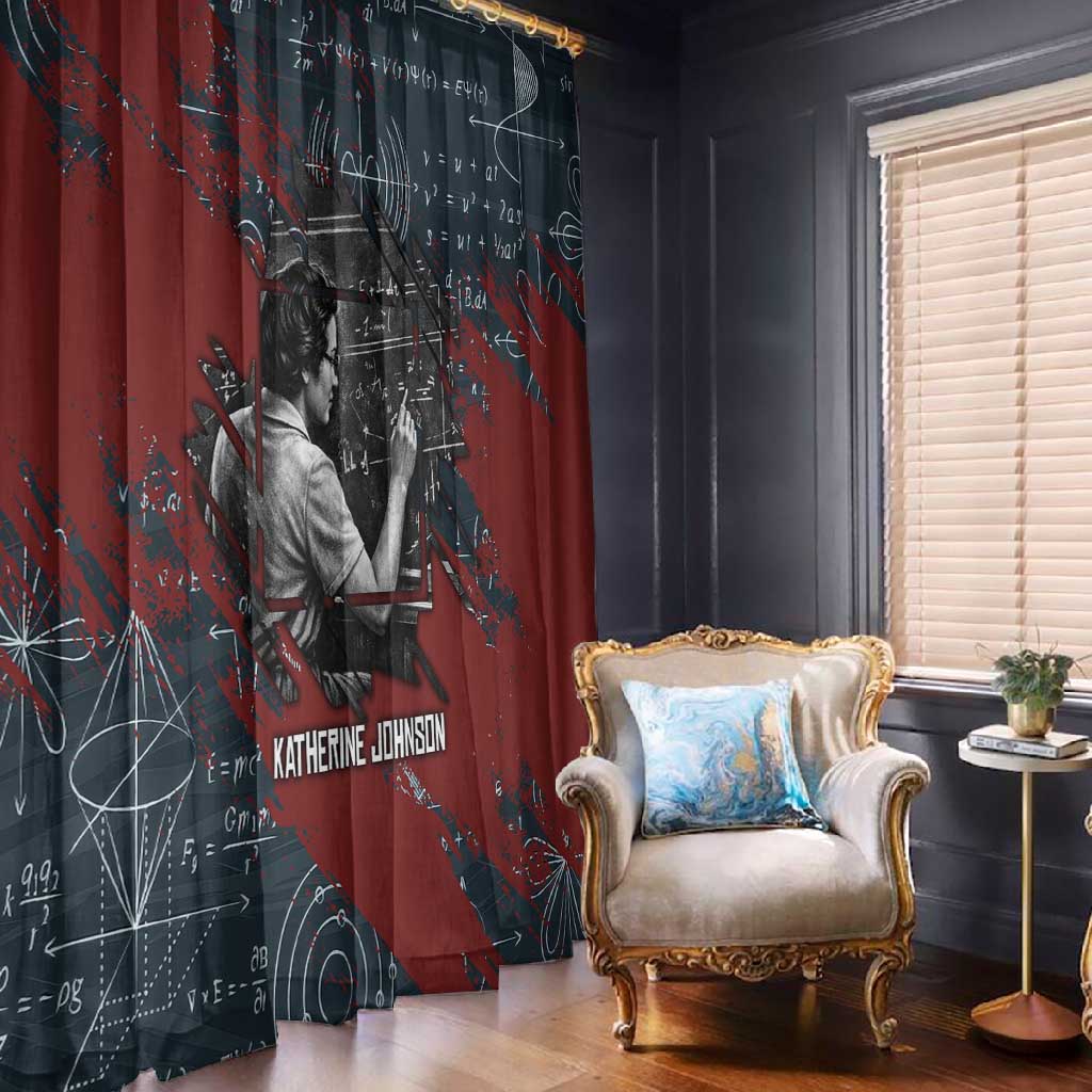 Katherine Johnson Window Curtain with Chalkboard Math Scene, Verify the Numbers Quote and Space Orbit - African Pride
