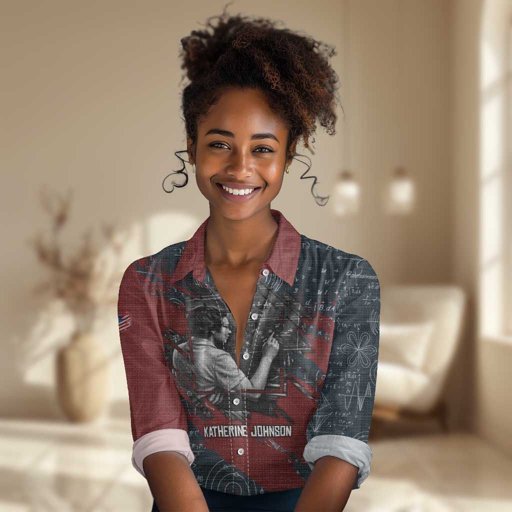Katherine Johnson Women Casual Shirt with Chalkboard Math Scene, Verify the Numbers Quote and Space Orbit - African Pride