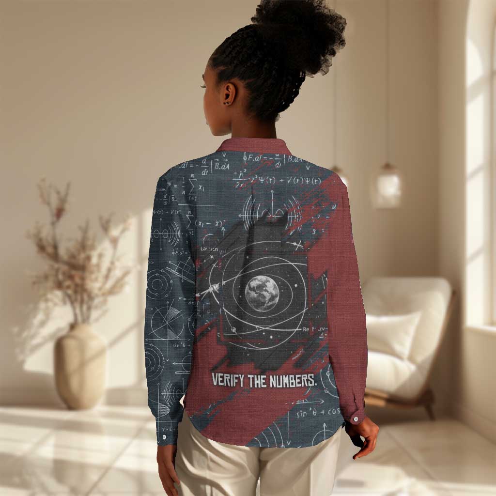 Katherine Johnson Women Casual Shirt with Chalkboard Math Scene, Verify the Numbers Quote and Space Orbit - African Pride
