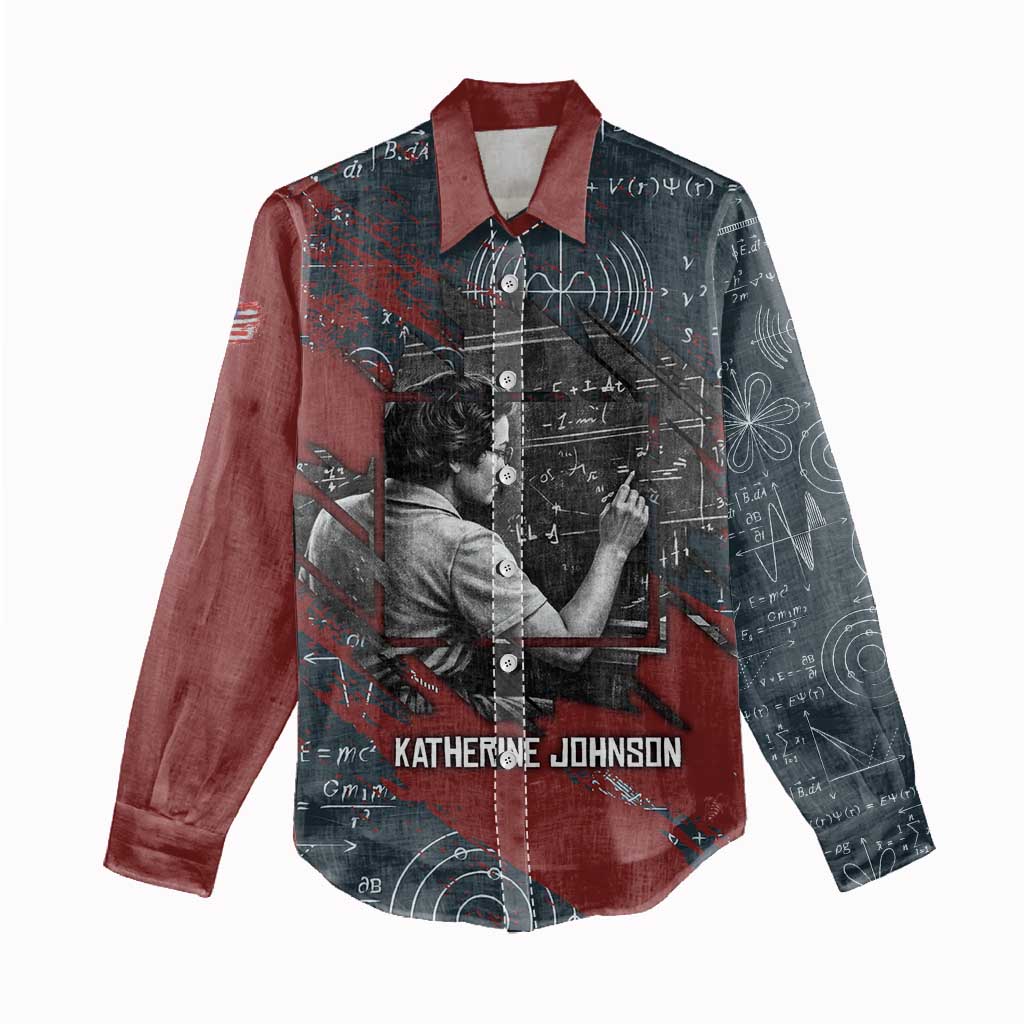 Katherine Johnson Women Casual Shirt with Chalkboard Math Scene, Verify the Numbers Quote and Space Orbit - African Pride
