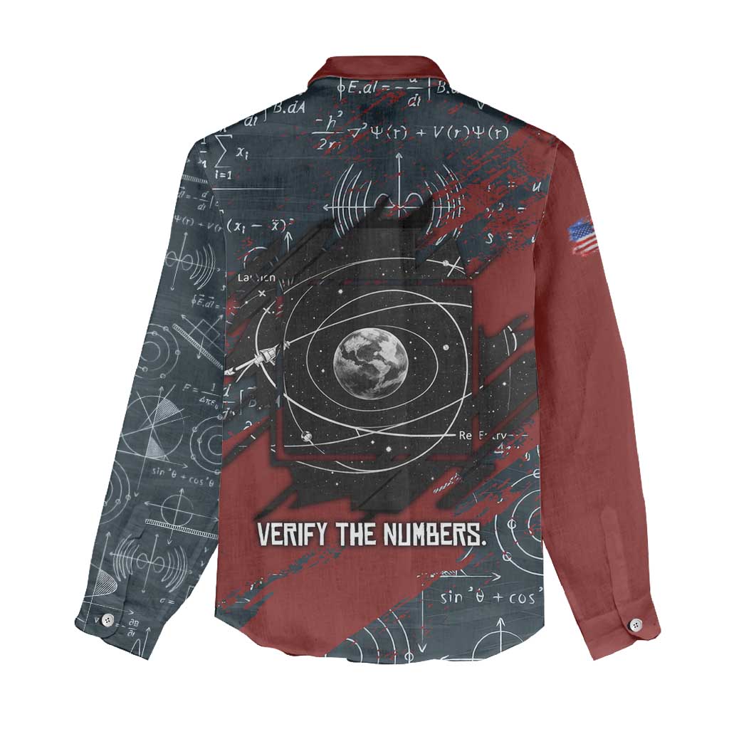Katherine Johnson Women Casual Shirt with Chalkboard Math Scene, Verify the Numbers Quote and Space Orbit - African Pride
