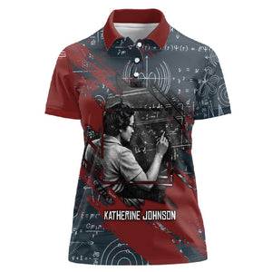 Katherine Johnson Women Polo Shirt with Chalkboard Math Scene, Verify the Numbers Quote and Space Orbit - African Pride