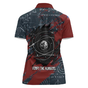 Katherine Johnson Women Polo Shirt with Chalkboard Math Scene, Verify the Numbers Quote and Space Orbit - African Pride