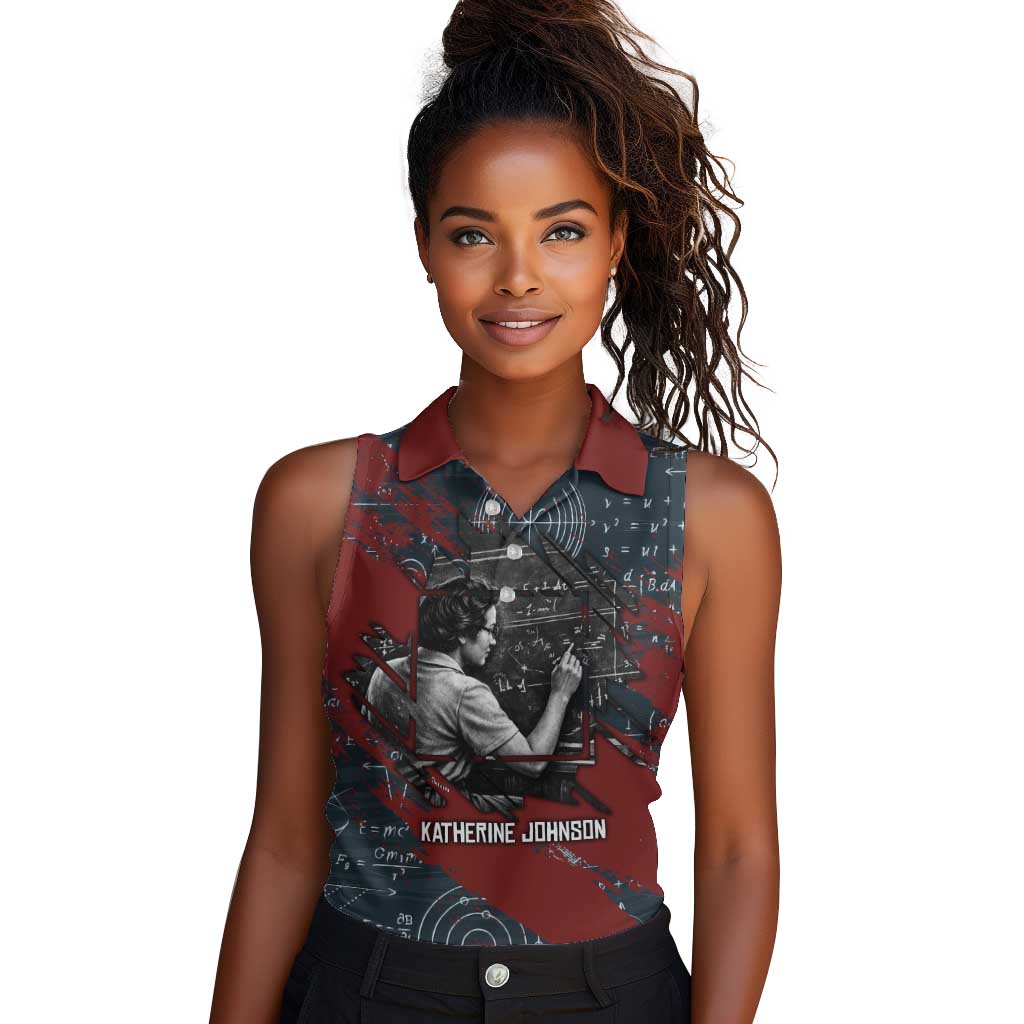 Katherine Johnson Women Sleeveless Polo Shirt with Chalkboard Math Scene, Verify the Numbers Quote and Space Orbit - African Pride