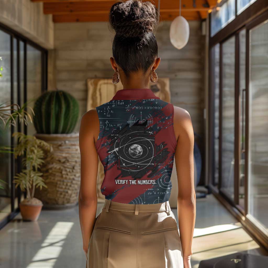 Katherine Johnson Women Sleeveless Polo Shirt with Chalkboard Math Scene, Verify the Numbers Quote and Space Orbit - African Pride