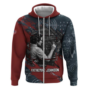 Katherine Johnson Zip Hoodie with Chalkboard Math Scene, Verify the Numbers Quote and Space Orbit - African Pride