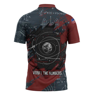 Katherine Johnson Zipper Polo Shirt with Chalkboard Math Scene, Verify the Numbers Quote and Space Orbit - African Pride