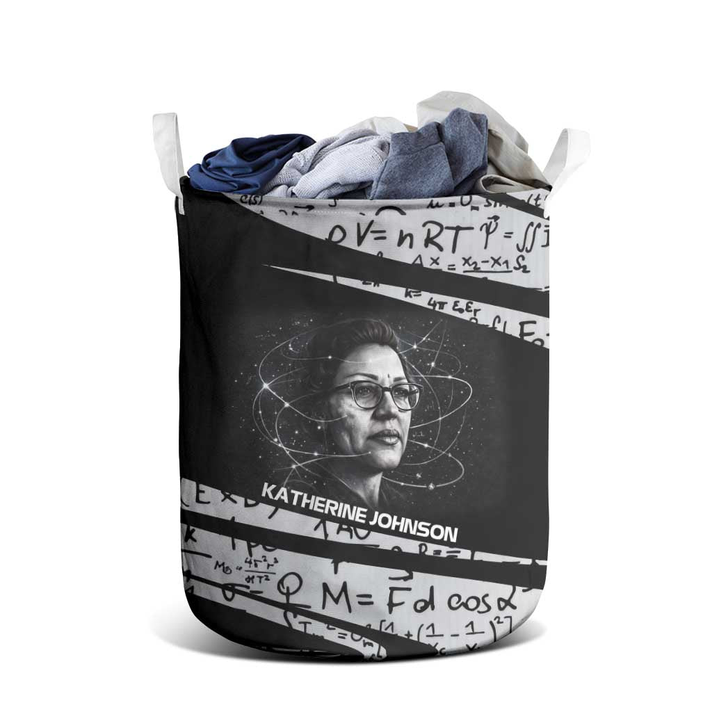 Katherine Johnson Laundry Basket with Orbital Space Portrait, Historic NASA Launch Dates and Physics - African Pride