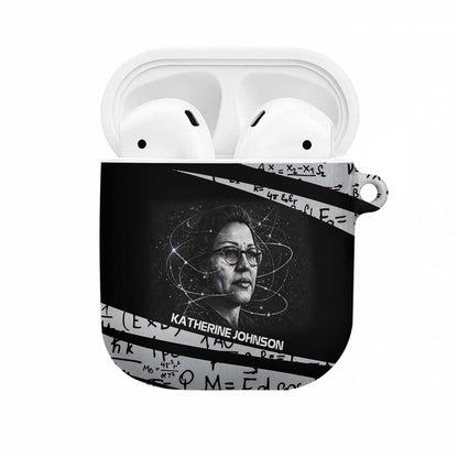 Katherine Johnson AirPods Case with Orbital Space Portrait, Historic NASA Launch Dates and Physics - African Pride