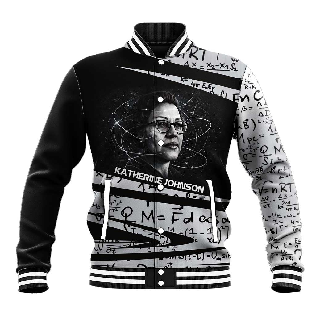 Katherine Johnson Baseball Jacket with Orbital Space Portrait, Historic NASA Launch Dates and Physics - African Pride