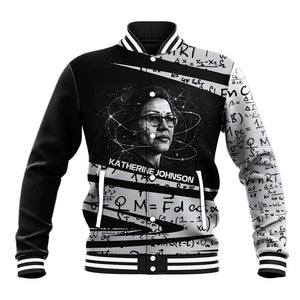 Katherine Johnson Baseball Jacket with Orbital Space Portrait, Historic NASA Launch Dates and Physics - African Pride