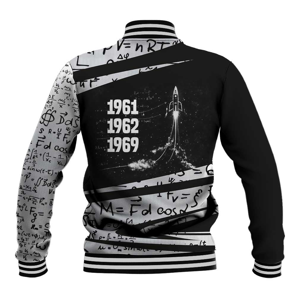 Katherine Johnson Baseball Jacket with Orbital Space Portrait, Historic NASA Launch Dates and Physics - African Pride