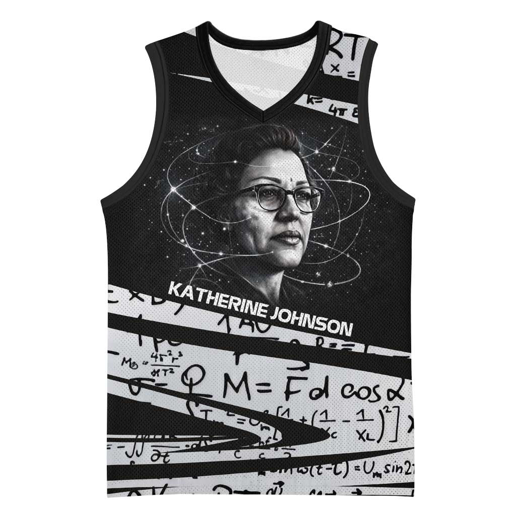 Katherine Johnson Basketball Jersey with Orbital Space Portrait, Historic NASA Launch Dates and Physics - African Pride