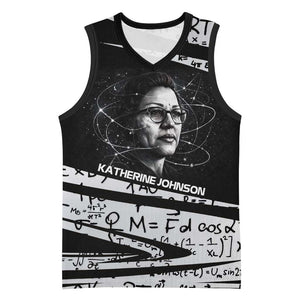 Katherine Johnson Basketball Jersey with Orbital Space Portrait, Historic NASA Launch Dates and Physics - African Pride