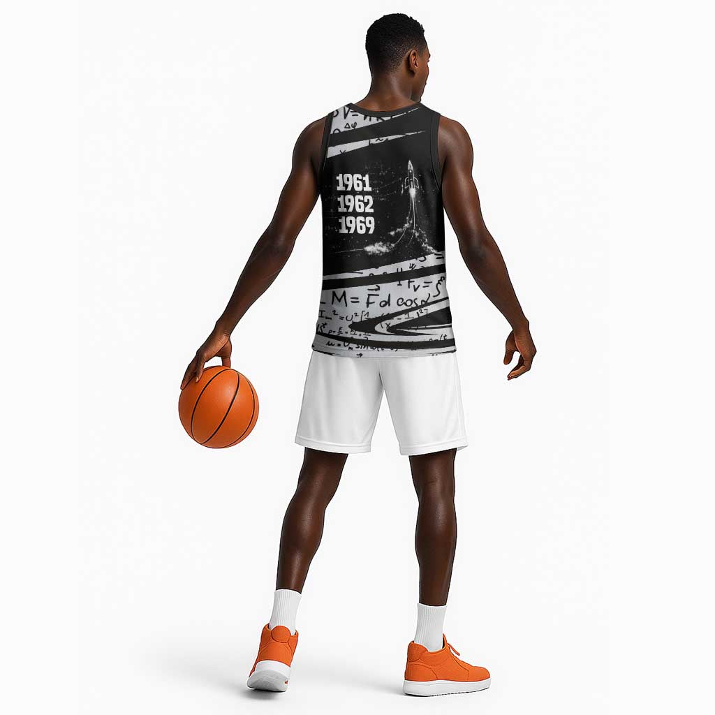 Katherine Johnson Basketball Jersey with Orbital Space Portrait, Historic NASA Launch Dates and Physics - African Pride