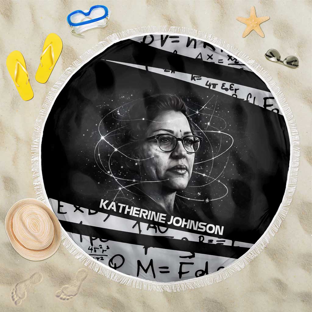 Katherine Johnson Beach Blanket with Orbital Space Portrait, Historic NASA Launch Dates and Physics - African Pride