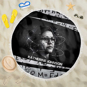 Katherine Johnson Beach Blanket with Orbital Space Portrait, Historic NASA Launch Dates and Physics - African Pride