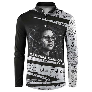 Katherine Johnson Button Sweatshirt with Orbital Space Portrait, Historic NASA Launch Dates and Physics