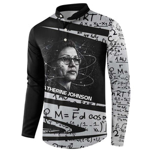 Katherine Johnson Button Sweatshirt with Orbital Space Portrait, Historic NASA Launch Dates and Physics