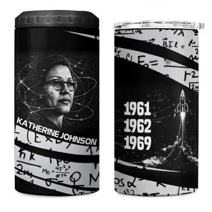Katherine Johnson 4 in 1 Can Cooler Tumbler with Orbital Space Portrait, Historic NASA Launch Dates and Physics - African Pride