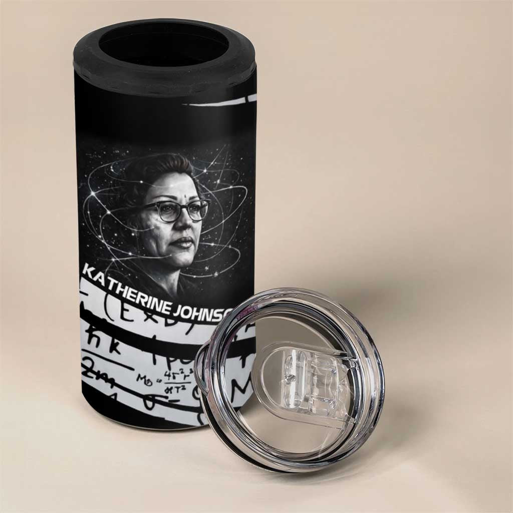 Katherine Johnson 4 in 1 Can Cooler Tumbler with Orbital Space Portrait, Historic NASA Launch Dates and Physics - African Pride