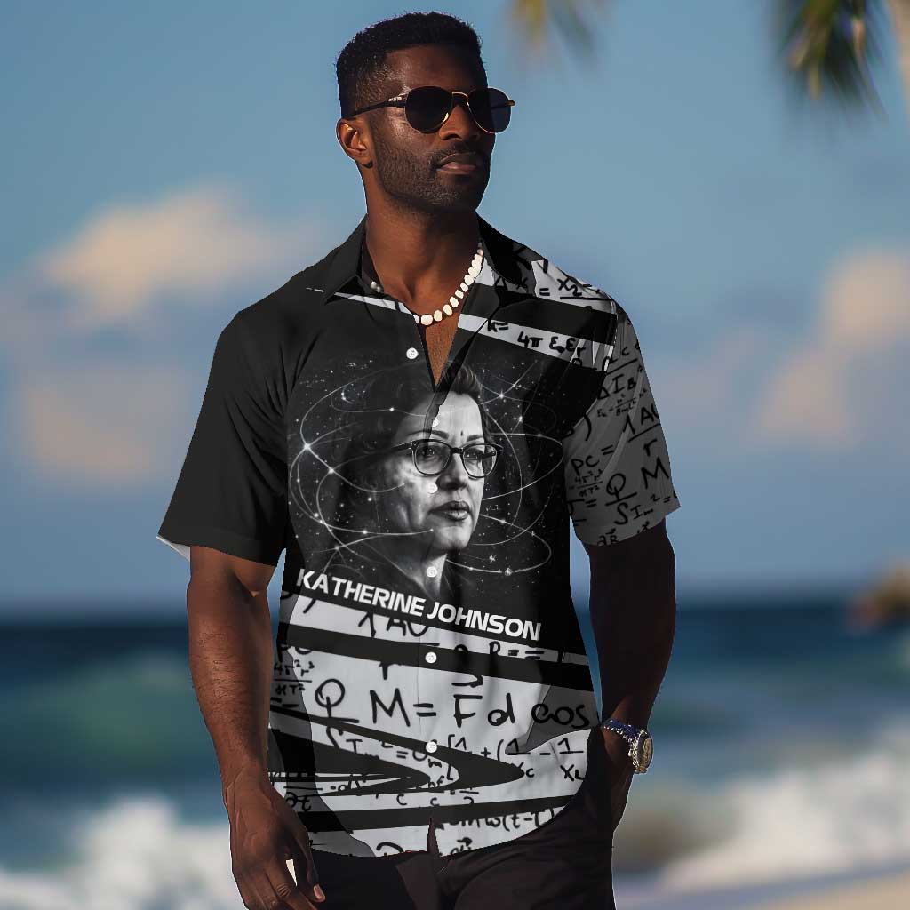 Katherine Johnson Hawaiian Shirt with Orbital Space Portrait, Historic NASA Launch Dates and Physics - African Pride