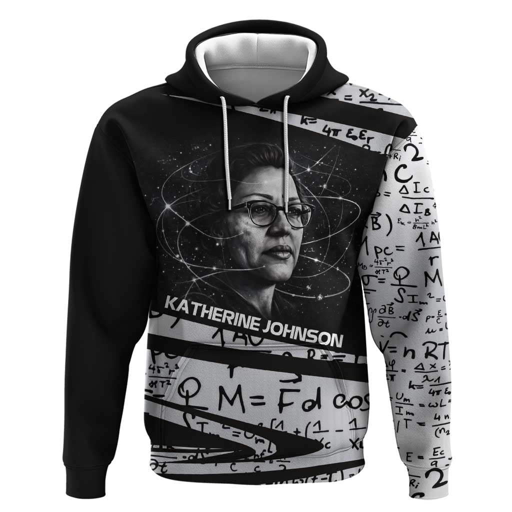 Katherine Johnson Hoodie with Orbital Space Portrait, Historic NASA Launch Dates and Physics - African Pride