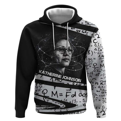 Katherine Johnson Hoodie with Orbital Space Portrait, Historic NASA Launch Dates and Physics - African Pride
