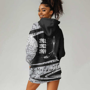 Katherine Johnson Hoodie Dress with Orbital Space Portrait, Historic NASA Launch Dates and Physics - African Pride
