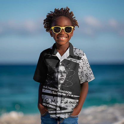 Katherine Johnson Kid Hawaiian Shirt with Orbital Space Portrait, Historic NASA Launch Dates and Physics - African Pride