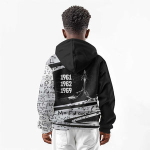 Katherine Johnson Kid Hoodie with Orbital Space Portrait, Historic NASA Launch Dates and Physics - African Pride