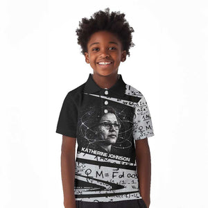 Katherine Johnson Kid Polo Shirt with Orbital Space Portrait, Historic NASA Launch Dates and Physics - African Pride