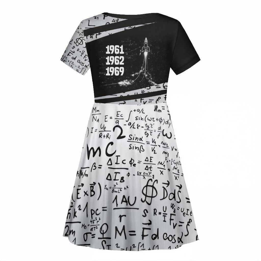 Katherine Johnson Kid Short Sleeve Dress with Orbital Space Portrait, Historic NASA Launch Dates and Physics - African Pride