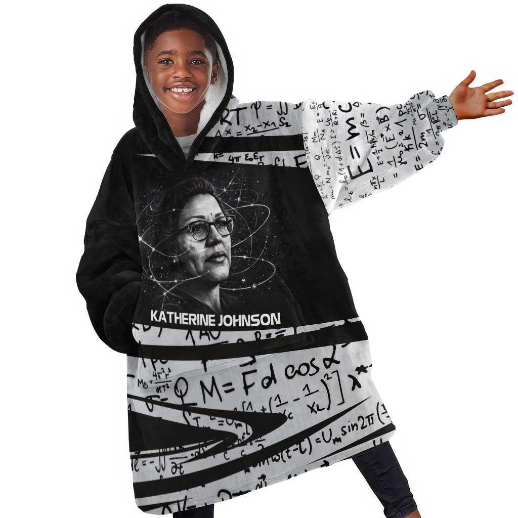 Katherine Johnson Kid Wearable Blanket Hoodie with Orbital Space Portrait, Historic NASA Launch Dates and Physics - African Pride
