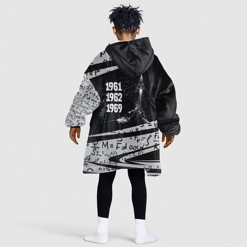 Katherine Johnson Kid Wearable Blanket Hoodie with Orbital Space Portrait, Historic NASA Launch Dates and Physics - African Pride