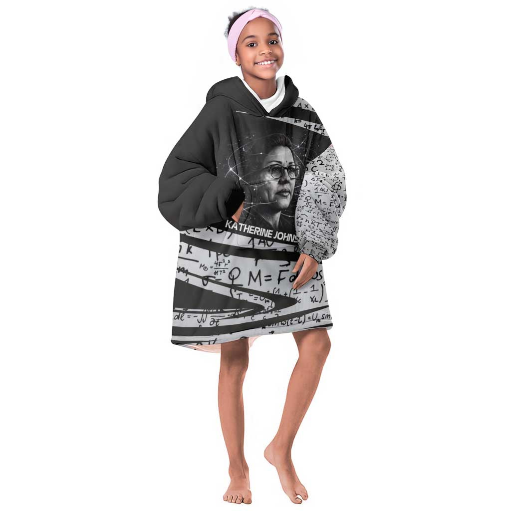 Katherine Johnson Kid Wearable Blanket Hoodie with Orbital Space Portrait, Historic NASA Launch Dates and Physics - African Pride