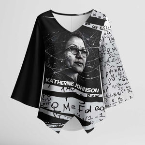 Katherine Johnson Kimono Sleeve Blouse with Orbital Space Portrait, Historic NASA Launch Dates and Physics - African Pride