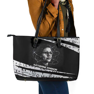 Katherine Johnson Leather Tote Bag with Orbital Space Portrait, Historic NASA Launch Dates and Physics - African Pride