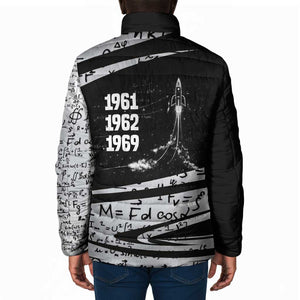 Katherine Johnson Padded Jacket with Orbital Space Portrait, Historic NASA Launch Dates and Physics - African Pride