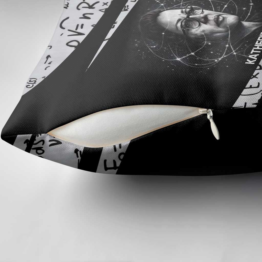 Katherine Johnson Pillow Cover with Orbital Space Portrait, Historic NASA Launch Dates and Physics - African Pride