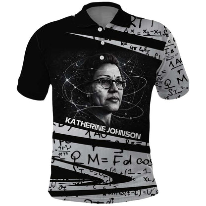 Katherine Johnson Polo Shirt with Orbital Space Portrait, Historic NASA Launch Dates and Physics - African Pride