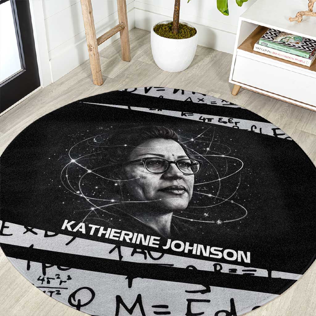 Katherine Johnson Round Carpet with Orbital Space Portrait, Historic NASA Launch Dates and Physics - African Pride