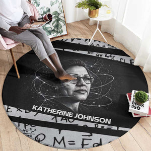 Katherine Johnson Round Carpet with Orbital Space Portrait, Historic NASA Launch Dates and Physics - African Pride