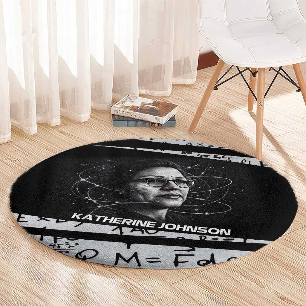Katherine Johnson Round Carpet with Orbital Space Portrait, Historic NASA Launch Dates and Physics - African Pride