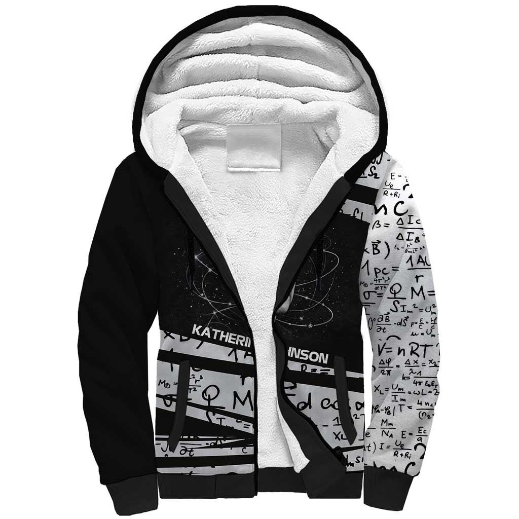 Katherine Johnson Sherpa Hoodie with Orbital Space Portrait, Historic NASA Launch Dates and Physics - African Pride