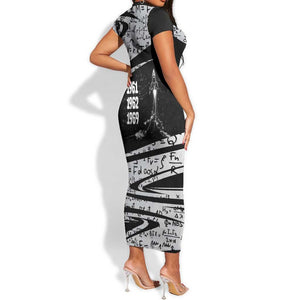 Katherine Johnson Short Sleeve Bodycon Dress with Orbital Space Portrait, Historic NASA Launch Dates and Physics - African Pride