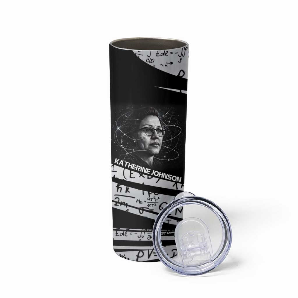 Katherine Johnson Skinny Tumbler with Orbital Space Portrait, Historic NASA Launch Dates and Physics - African Pride