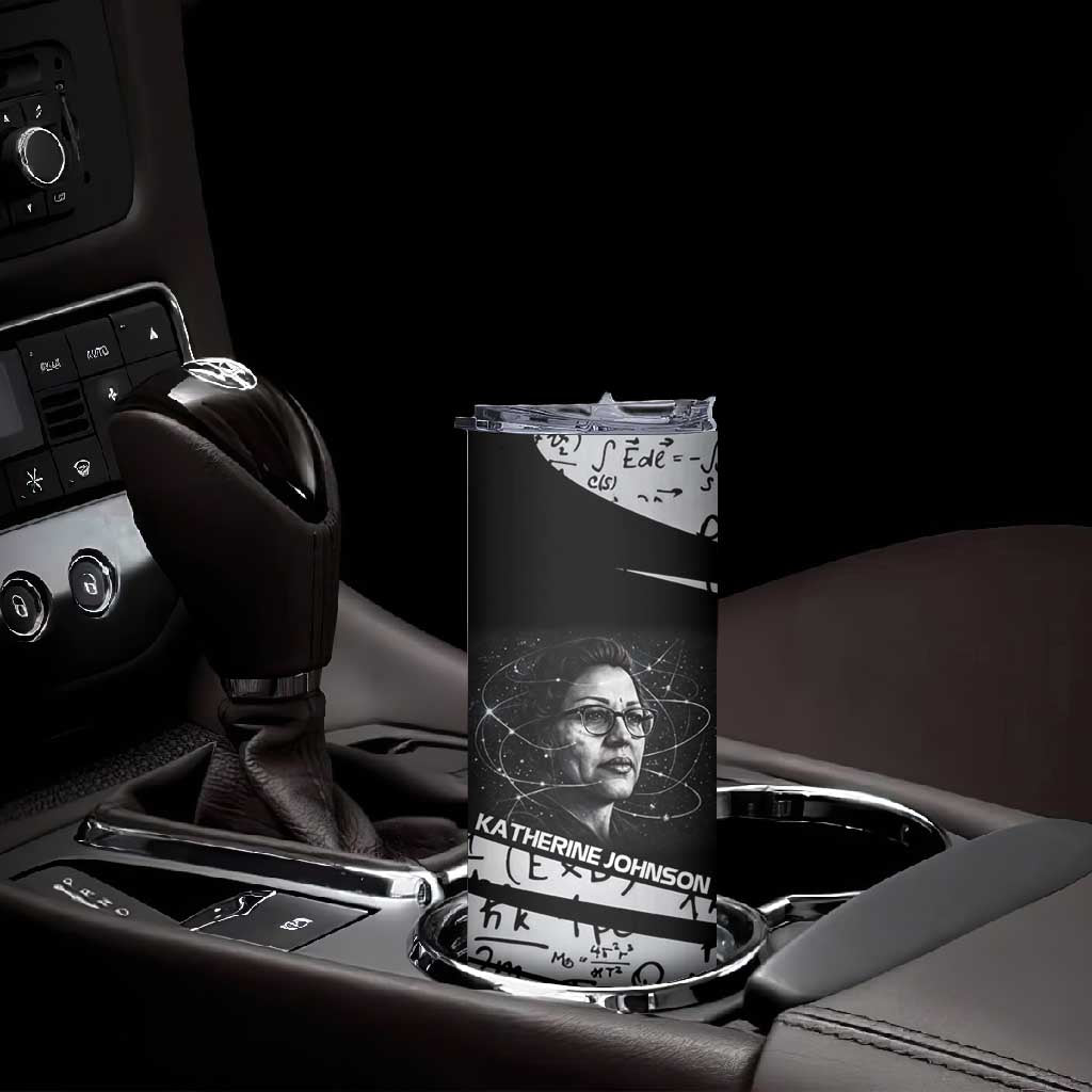 Katherine Johnson Skinny Tumbler with Orbital Space Portrait, Historic NASA Launch Dates and Physics - African Pride