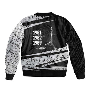 Katherine Johnson Sleeve Zip Bomber Jacket with Orbital Space Portrait, Historic NASA Launch Dates and Physics - African Pride